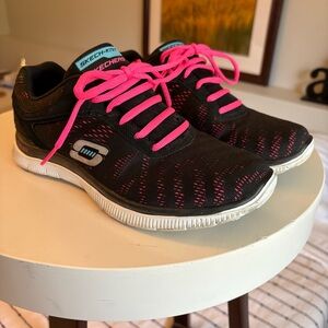 Skechers Women's Black Sneakers with Pink Highlights